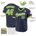 Maillot de baseball bleu marine authentique, vert fluo et blanc, rétro, personnalisé Maillot de baseball bleu marine authentique, vert fluo et blanc, rétro, personnalisé
