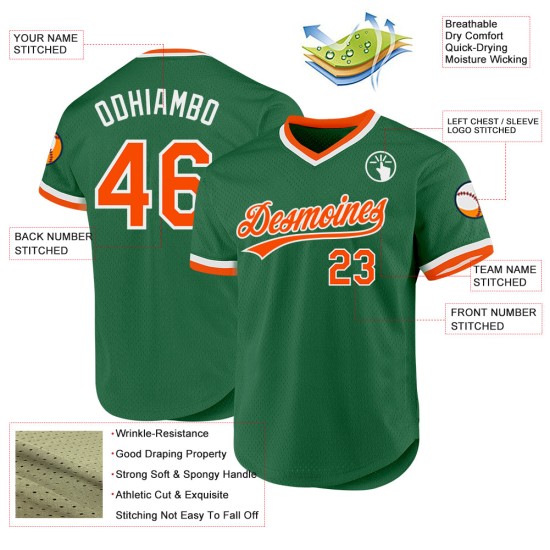 Maillot Kelly vert de baseball authentique orange-blanc personnalisé rétro Maillot Kelly vert de baseball authentique orange-blanc personnalisé rétro