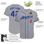 Maillot de baseball à rayures fines personnalisé Royal Authentic Royal-Rouge Gris Maillot de baseball à rayures fines personnalisé Royal Authentic Royal-Rouge Gris