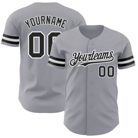 Maillot de baseball personnalisé authentique noir et blanc gris Maillot de baseball personnalisé authentique noir et blanc gris