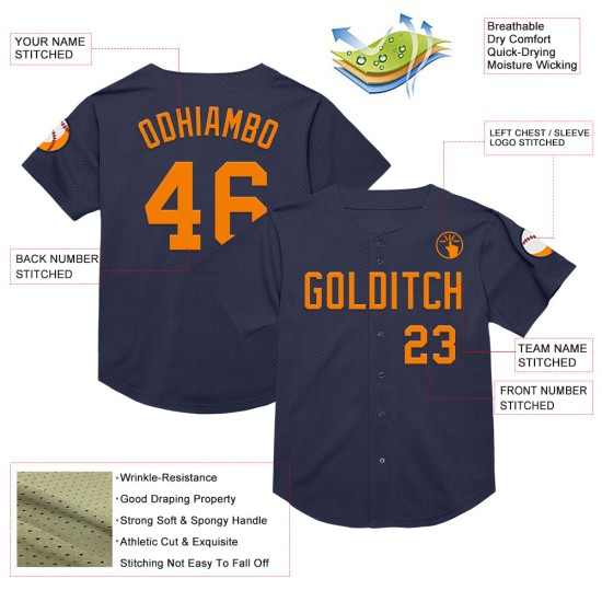 Maillot de baseball orange Bay Custom Mesh Throwback Authentic Navy Maillot de baseball orange Bay Custom Mesh Throwback Authentic Navy