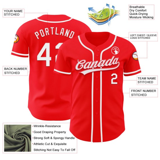 Maillot de baseball personnalisé blanc rouge authentique Maillot de baseball personnalisé blanc rouge authentique