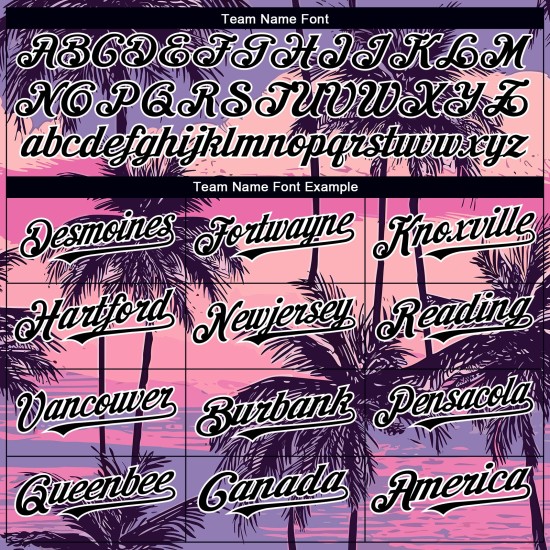 Maillot de baseball authentique motif personnalisé motif palmier noir et blanc 3D motif hawaïen arbres plage violet Maillot de baseball authentique motif personnalisé motif palmier noir et blanc 3D motif hawaïen arbres plage violet
