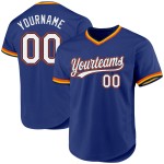 Maillot de baseball rétro bleu marine-orange authentique personnalisé Royal Maillot de baseball rétro bleu marine-orange authentique personnalisé Royal