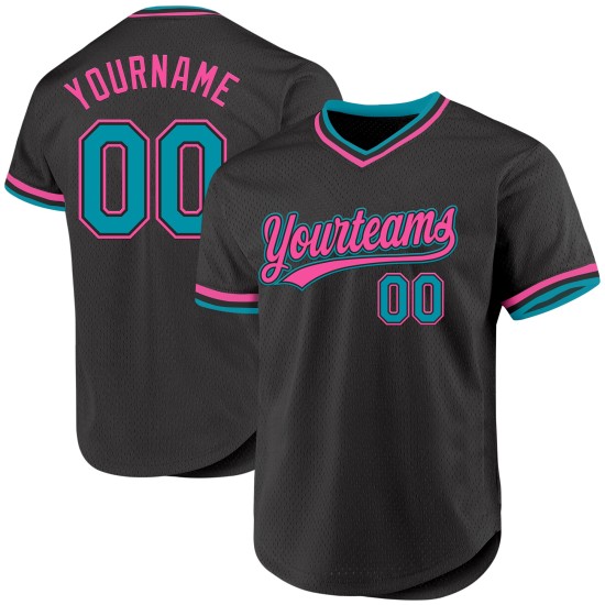 Maillot de baseball personnalisé authentique rose sarcelle noir rétro Maillot de baseball personnalisé authentique rose sarcelle noir rétro