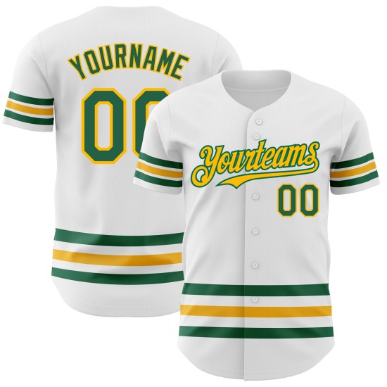 Maillot de baseball Kelly Line authentique blanc vert-or personnalisé Maillot de baseball Kelly Line authentique blanc vert-or personnalisé