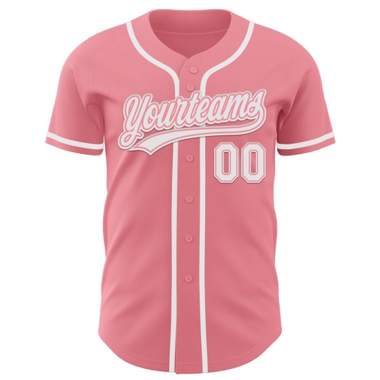 Maillot de baseball blanc moyen rose personnalisé authentique Maillot de baseball blanc moyen rose personnalisé authentique