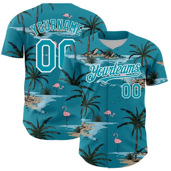 Palm Teal Tropical Hawaii 3D Arbres Authentique Jersey Blanc Baseball Motif Personnalisé Conception Palm Teal Tropical Hawaii 3D Arbres Authentique Jersey Blanc Baseball Motif Personnalisé Conception