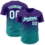 Motif blanc-bleu sarcelle, violet, formes personnalisées, dégradé de baseball, maillot carré authentique 3D Motif blanc-bleu sarcelle, violet, formes personnalisées, dégradé de baseball, maillot carré authentique 3D