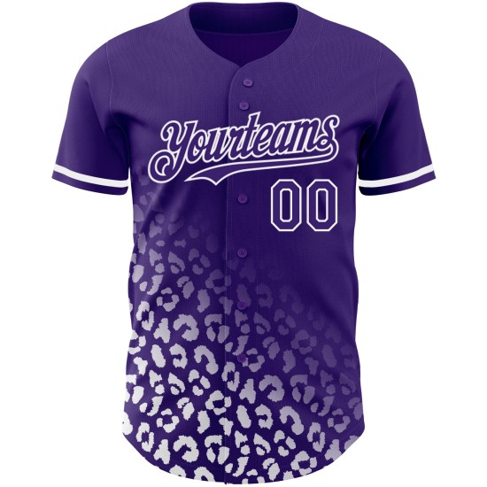 Maillot de baseball violet à imprimé authentique, design tendance, personnalisé, motif 3D blanc, dégradé léopard Maillot de baseball violet à imprimé authentique, design tendance, personnalisé, motif 3D blanc, dégradé léopard
