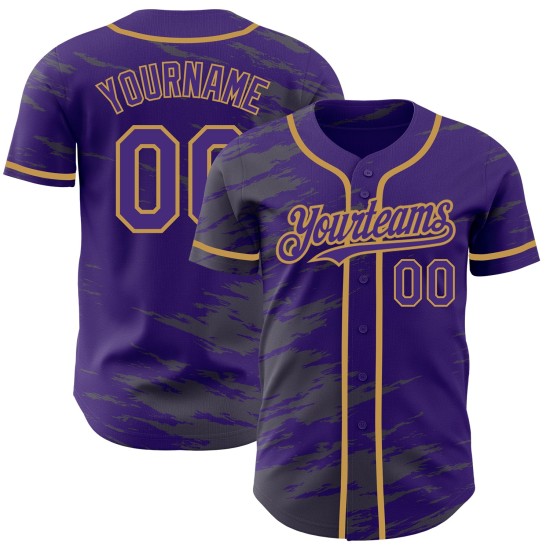 Maillot de baseball personnalisé en acier, gris, authentique, doré, violet Maillot de baseball personnalisé en acier, gris, authentique, doré, violet