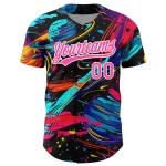 Maillot de baseball authentique avec motif de fusées 3D rose-blanc-noir Maillot de baseball authentique avec motif de fusées 3D rose-blanc-noir