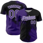 Maillot de baseball personnalisé 3D à motif noir et blanc avec motif violet et pinceau authentique Maillot de baseball personnalisé 3D à motif noir et blanc avec motif violet et pinceau authentique