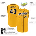 Maillot de baseball personnalisé sans manches bleu marine et blanc authentique doré Maillot de baseball personnalisé sans manches bleu marine et blanc authentique doré