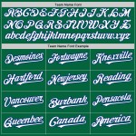 Maillot de baseball Kelly blanc-vert royal 3 couleurs, bras authentiques, formes personnalisées Maillot de baseball Kelly blanc-vert royal 3 couleurs, bras authentiques, formes personnalisées