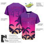 Maillot de baseball authentique Hawaii rose palmier, motif 3D violet, motif arbres, personnalisé Maillot de baseball authentique Hawaii rose palmier, motif 3D violet, motif arbres, personnalisé