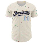 Maillot de baseball bleu marine et crème clair à motif authentique avec confettis 3D personnalisés Maillot de baseball bleu marine et crème clair à motif authentique avec confettis 3D personnalisés