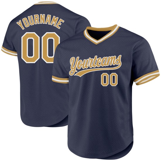 Maillot de baseball authentique bleu marine personnalisé doré et blanc rétro Maillot de baseball authentique bleu marine personnalisé doré et blanc rétro