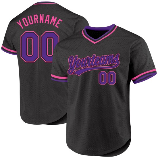 Maillot de baseball personnalisé violet-rose noir rétro authentique Maillot de baseball personnalisé violet-rose noir rétro authentique