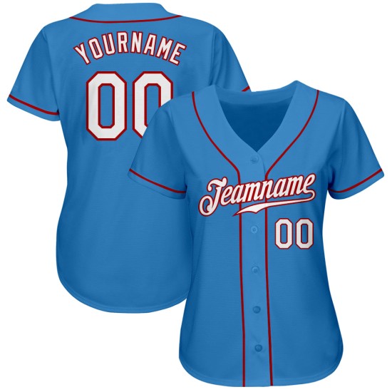 Maillot de baseball blanc-rouge authentique Powder Custom Blue Maillot de baseball blanc-rouge authentique Powder Custom Blue