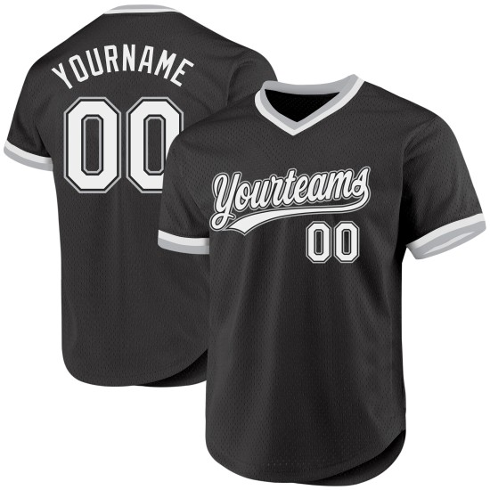 Maillot de baseball noir rétro, blanc et gris, personnalisé, authentique Maillot de baseball noir rétro, blanc et gris, personnalisé, authentique