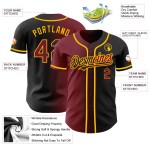 Maillot de baseball personnalisé noir, cramoisi et doré, à la mode et dégradé Maillot de baseball personnalisé noir, cramoisi et doré, à la mode et dégradé