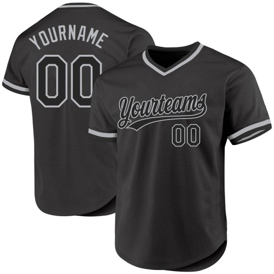 Maillot de baseball noir authentique gris, rétro, personnalisé Maillot de baseball noir authentique gris, rétro, personnalisé
