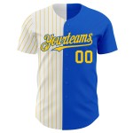 Maillot de baseball personnalisé Thunder Fashion à fines rayures bleu blanc jaune Maillot de baseball personnalisé Thunder Fashion à fines rayures bleu blanc jaune