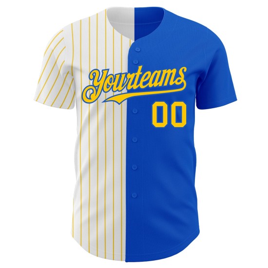 Maillot de baseball personnalisé Thunder Fashion à fines rayures bleu blanc jaune Maillot de baseball personnalisé Thunder Fashion à fines rayures bleu blanc jaune
