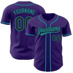 Maillot de baseball personnalisé authentique à rayures bleu sarcelle, violet et noir Maillot de baseball personnalisé authentique à rayures bleu sarcelle, violet et noir
