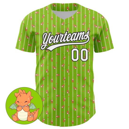 Maillot de baseball vert motif animal 3D dinosaure néon personnalisé blanc-noir design authentique Maillot de baseball vert motif animal 3D dinosaure néon personnalisé blanc-noir design authentique