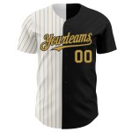Maillot de baseball personnalisé Split, blanc et noir, à rayures anciennes, doré, authentique et tendance Maillot de baseball personnalisé Split, blanc et noir, à rayures anciennes, doré, authentique et tendance