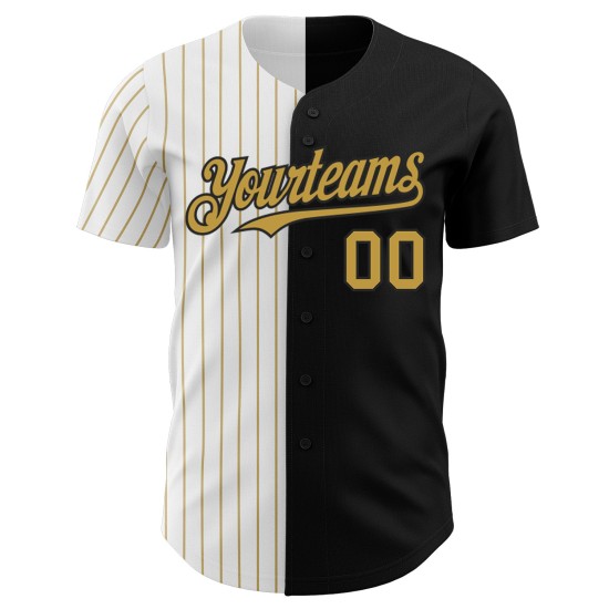 Maillot de baseball personnalisé Split, blanc et noir, à rayures anciennes, doré, authentique et tendance Maillot de baseball personnalisé Split, blanc et noir, à rayures anciennes, doré, authentique et tendance