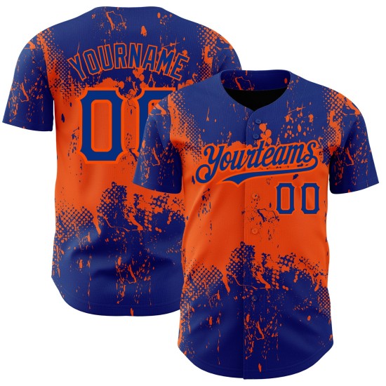 Maillot de baseball 3D grunge avec motif orange et abstrait royal Maillot de baseball 3D grunge avec motif orange et abstrait royal