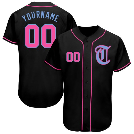 Maillot de baseball rose-noir clair authentique bleu personnalisé Maillot de baseball rose-noir clair authentique bleu personnalisé