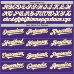 Maillot de baseball personnalisé violet, couleurs dorées, 3 formes blanches et anciennes, authentique Maillot de baseball personnalisé violet, couleurs dorées, 3 formes blanches et anciennes, authentique