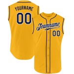 Maillot de baseball personnalisé sans manches bleu marine et blanc authentique doré Maillot de baseball personnalisé sans manches bleu marine et blanc authentique doré