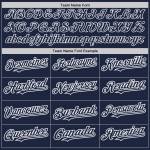 Maillot de baseball personnalisé à rayures fines blanc-bleu marine authentique, bleu marine fendu Maillot de baseball personnalisé à rayures fines blanc-bleu marine authentique, bleu marine fendu
