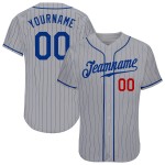 Maillot de baseball à rayures fines personnalisé Royal Authentic Royal-Rouge Gris Maillot de baseball à rayures fines personnalisé Royal Authentic Royal-Rouge Gris