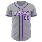 Maillot de baseball personnalisé violet-blanc authentique gris Maillot de baseball personnalisé violet-blanc authentique gris