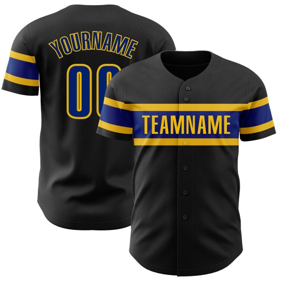 Maillot de baseball personnalisé jaune royal noir authentique Maillot de baseball personnalisé jaune royal noir authentique