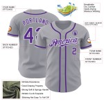 Maillot de baseball personnalisé violet-blanc authentique gris Maillot de baseball personnalisé violet-blanc authentique gris