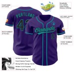 Maillot de baseball personnalisé authentique à rayures bleu sarcelle, violet et noir Maillot de baseball personnalisé authentique à rayures bleu sarcelle, violet et noir