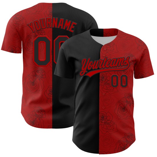 Maillot de baseball rose rouge noir, style authentique, motif gothique personnalisé 3D Maillot de baseball rose rouge noir, style authentique, motif gothique personnalisé 3D
