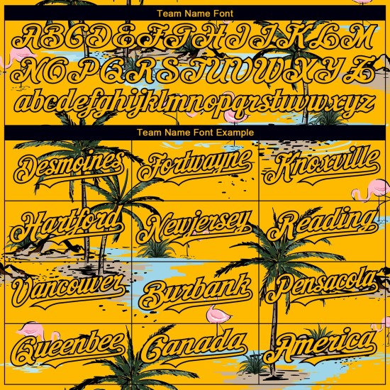 Motif de baseball tropical noir authentique Design Trees Hawaii personnalisé 3D jaune Jersey Palm Motif de baseball tropical noir authentique Design Trees Hawaii personnalisé 3D jaune Jersey Palm