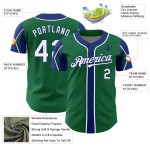 Maillot de baseball Kelly blanc-vert royal 3 couleurs, bras authentiques, formes personnalisées Maillot de baseball Kelly blanc-vert royal 3 couleurs, bras authentiques, formes personnalisées