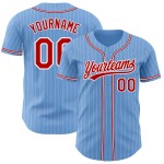 Maillot de baseball personnalisé authentique blanc à rayures fines bleu rouge Maillot de baseball personnalisé authentique blanc à rayures fines bleu rouge