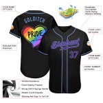 Maillot de baseball personnalisé Love For Heart bleu LGBT, couleur arc-en-ciel, violet clair, Love Is Pride, noir Maillot de baseball personnalisé Love For Heart bleu LGBT, couleur arc-en-ciel, violet clair, Love Is Pride, noir