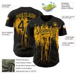 Maillot de baseball noir à motif dégoulinant et éclaboussures 3D, art authentique, personnalisé, doré Maillot de baseball noir à motif dégoulinant et éclaboussures 3D, art authentique, personnalisé, doré