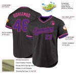 Maillot de baseball personnalisé violet-rose noir rétro authentique Maillot de baseball personnalisé violet-rose noir rétro authentique